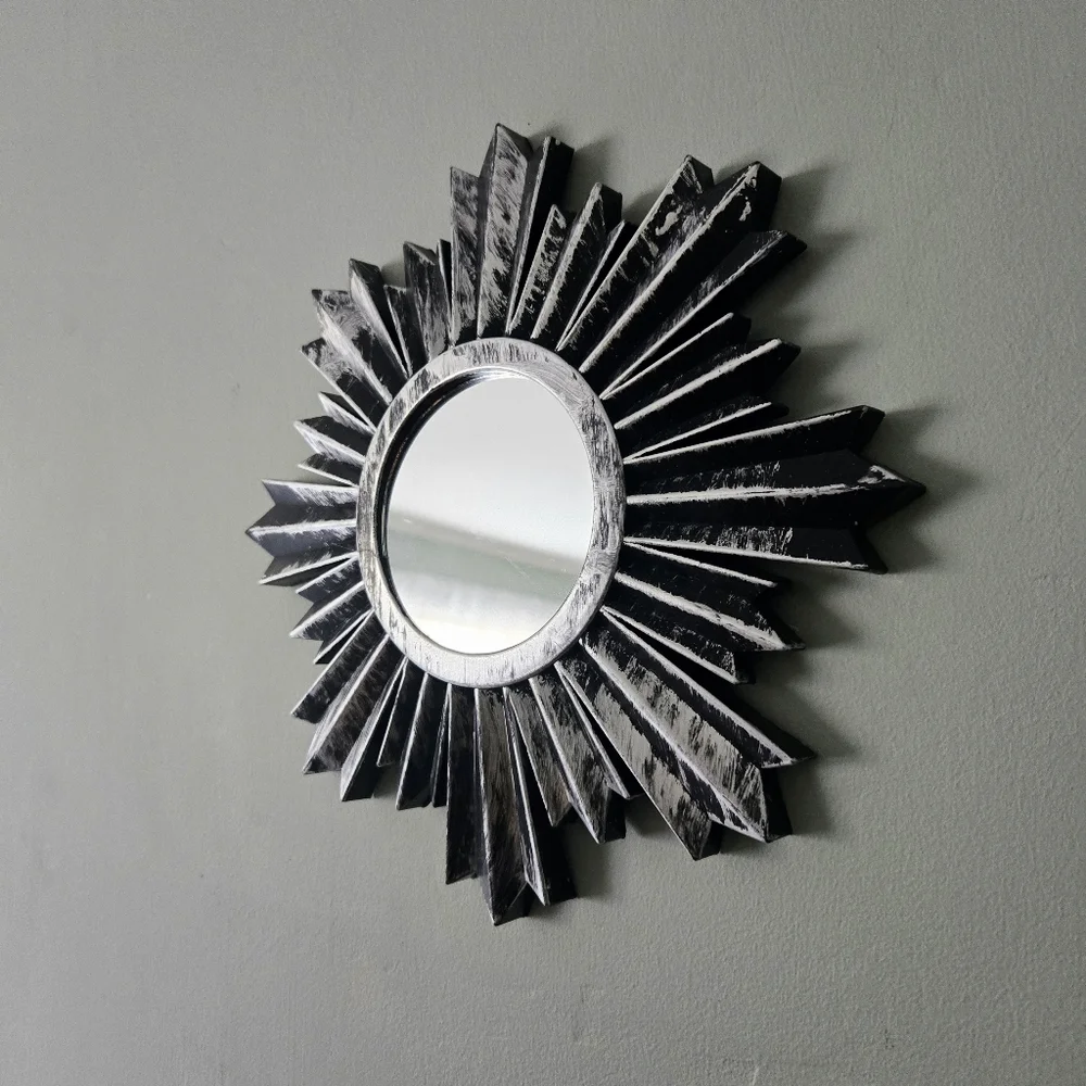 Silver & Black Geometric Sun Modern Mirror